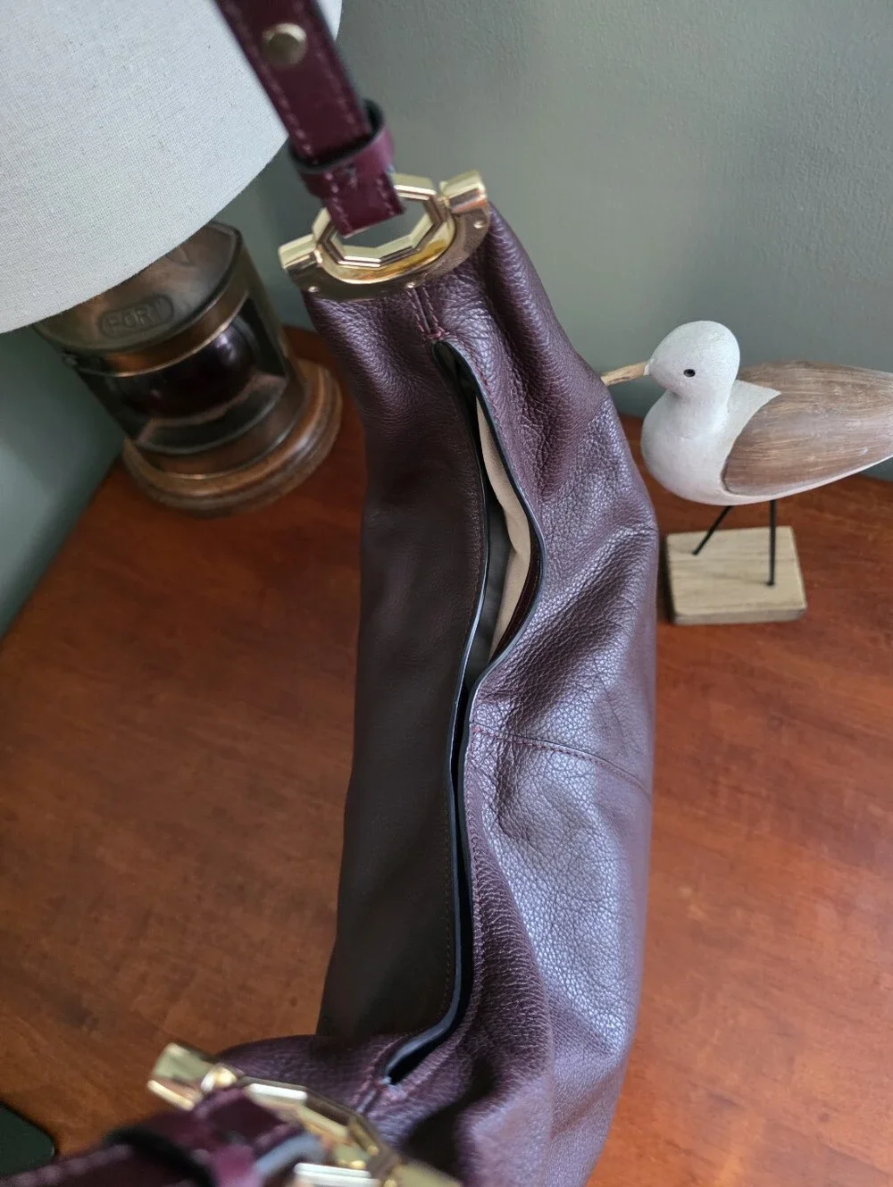 Louise et Cie Alis Hobo Aubergine Leather Large Slouchy Shoulder Bag